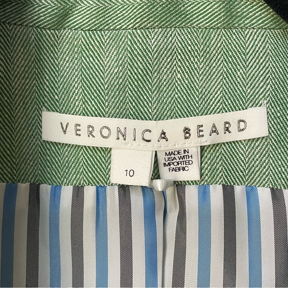 Veronica Beard Diego Dickey Jacket Green Herringbone Linen Blazer Size 10 - Picture 2 of 9